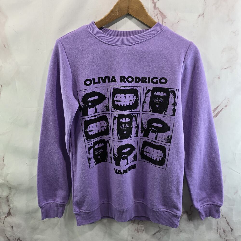 Olivia Rodrigo Sweatshirt Womens XS Purple Crew Pullover Vampire